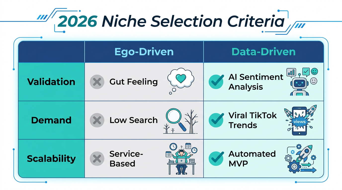 Comparison of ego-driven versus data-driven niche selection strategies.