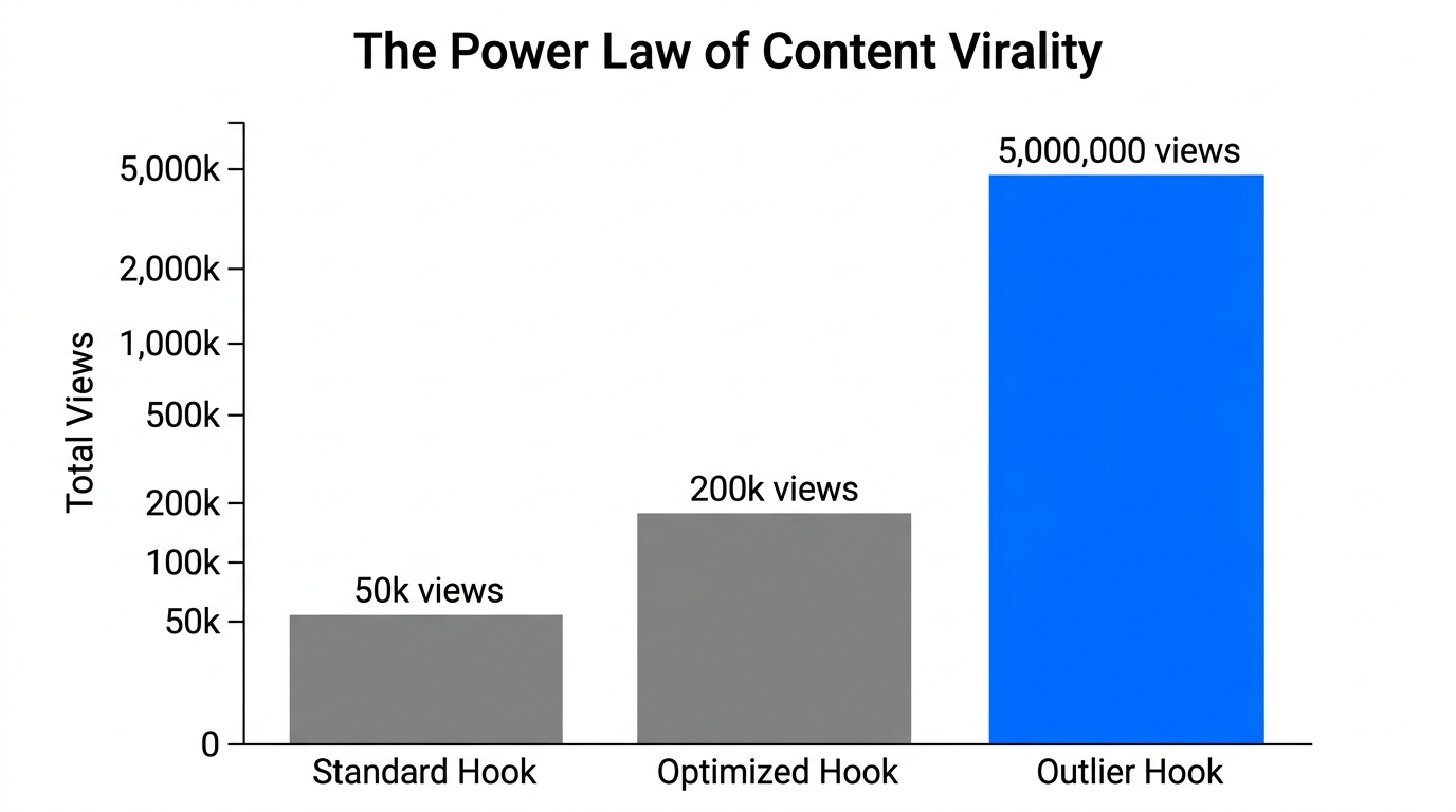 The massive disparity in reach between standard and outlier content.