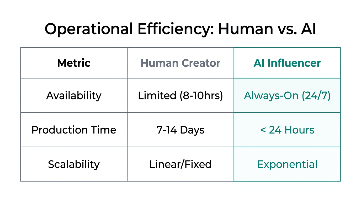 Logistical advantages of AI creators versus traditional human creators.