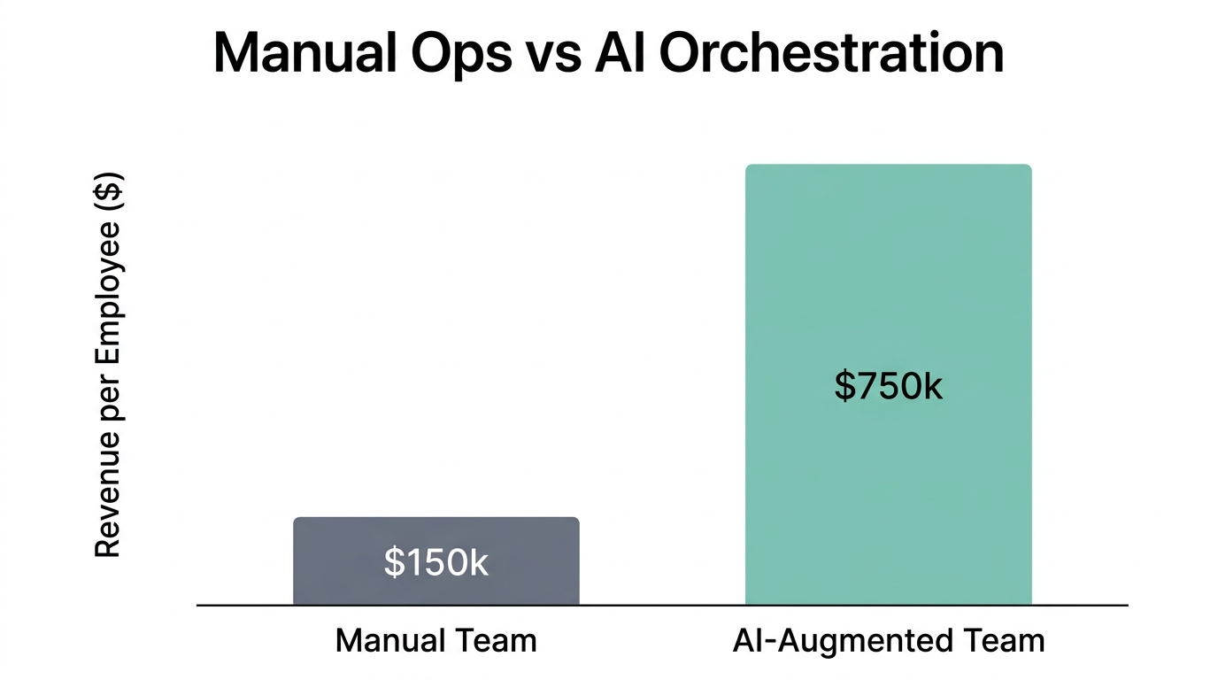 Comparative revenue efficiency between manual and AI-integrated team structures.
