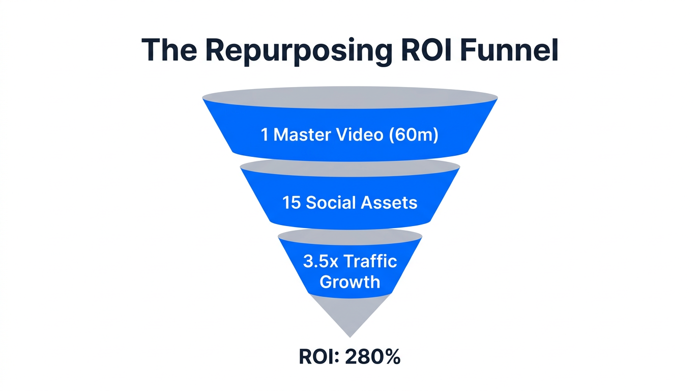 ROI funnel demonstrating how one video scales into multiple high-performing assets.