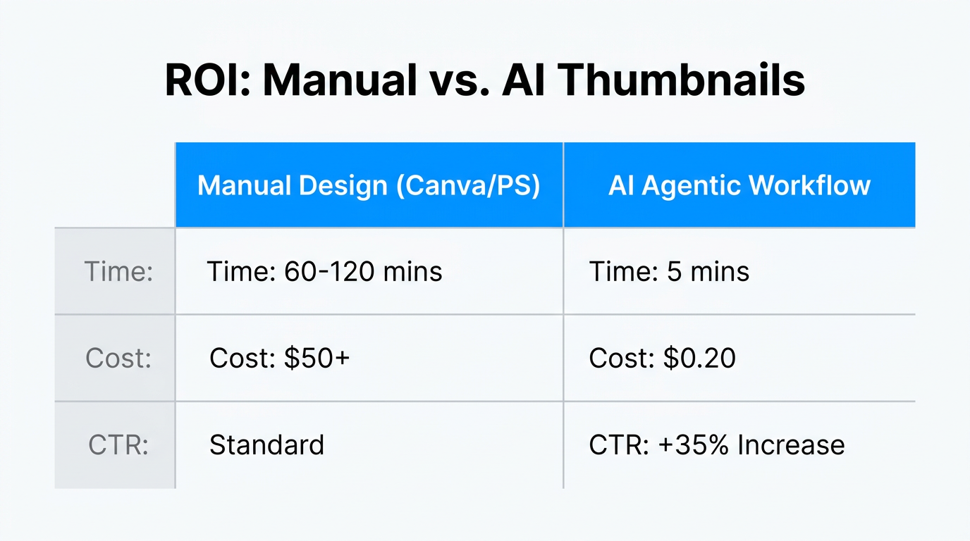 Comparison of production time and cost between manual and AI workflows.