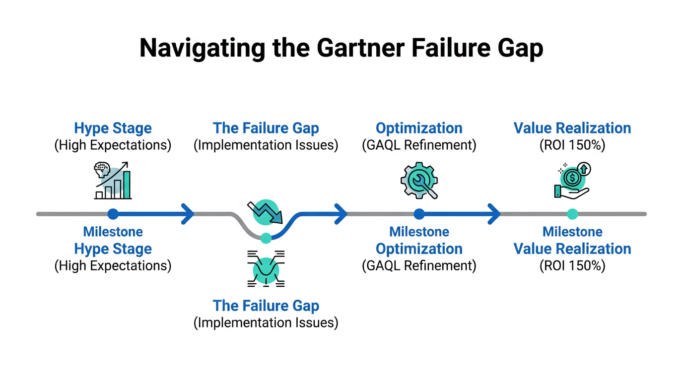 Timeline of the AI adoption lifecycle and the critical failure gap.
