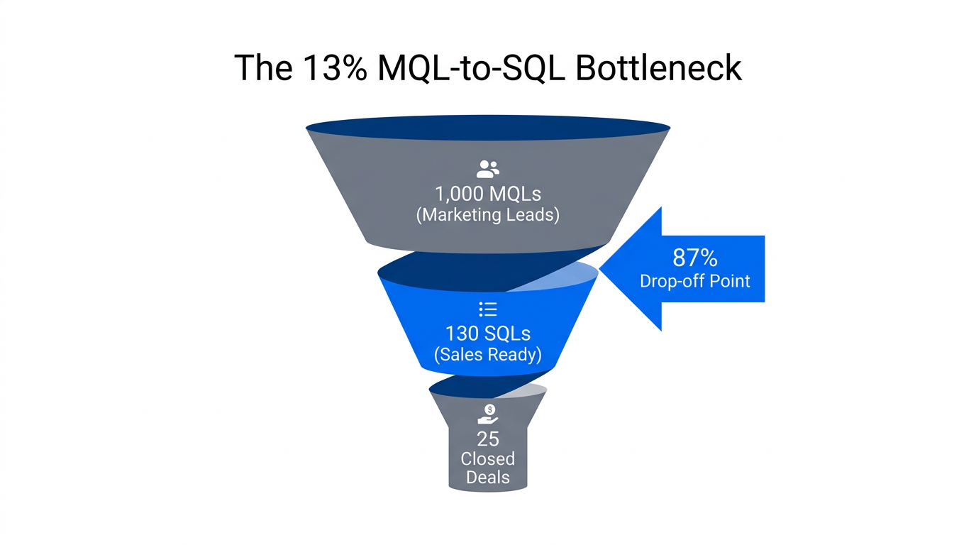 The critical drop-off point between marketing qualification and sales conversion.