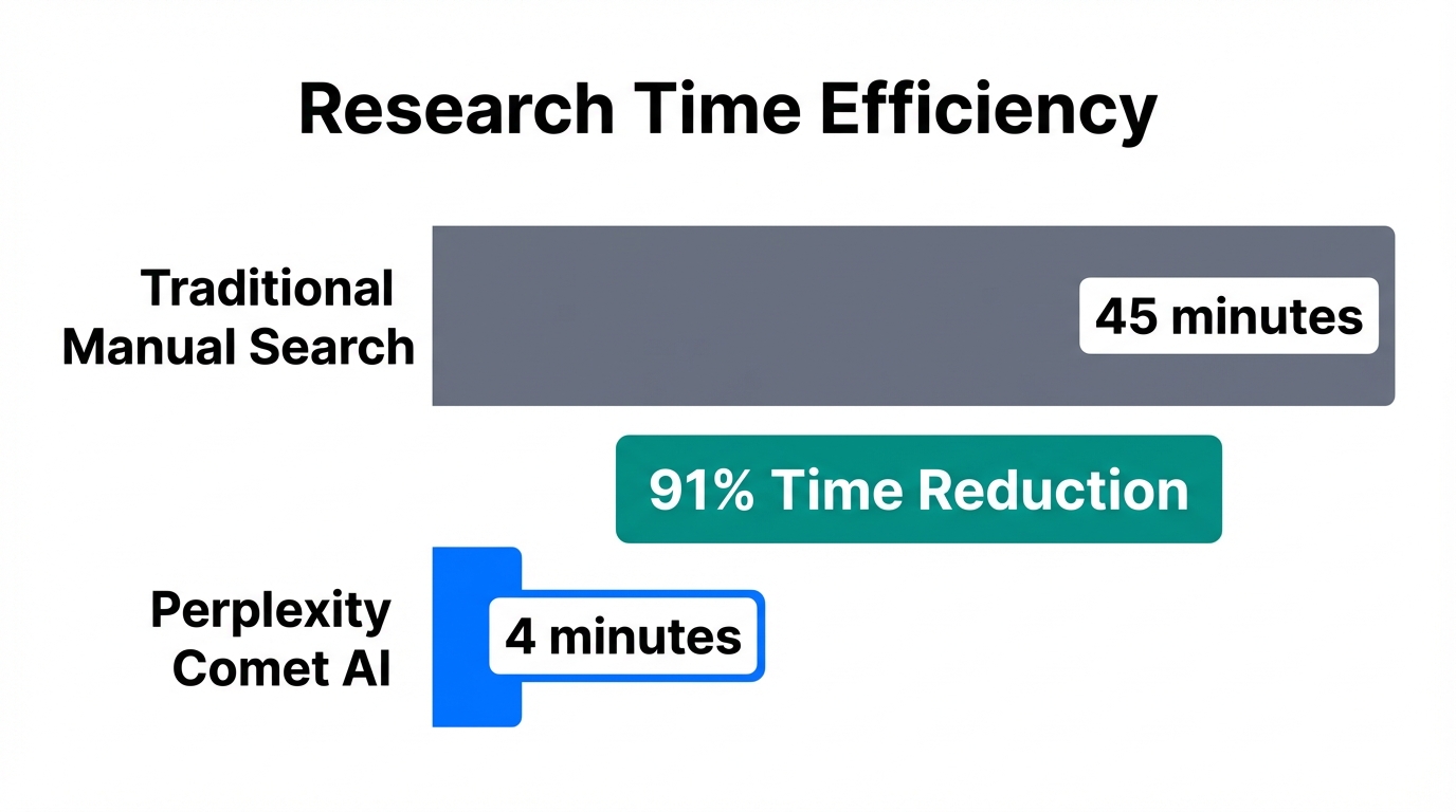 Comparison of research time: Manual search vs. Perplexity Comet AI.