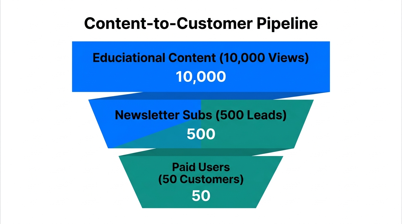 How content acts as a funnel to validate product-market fit.