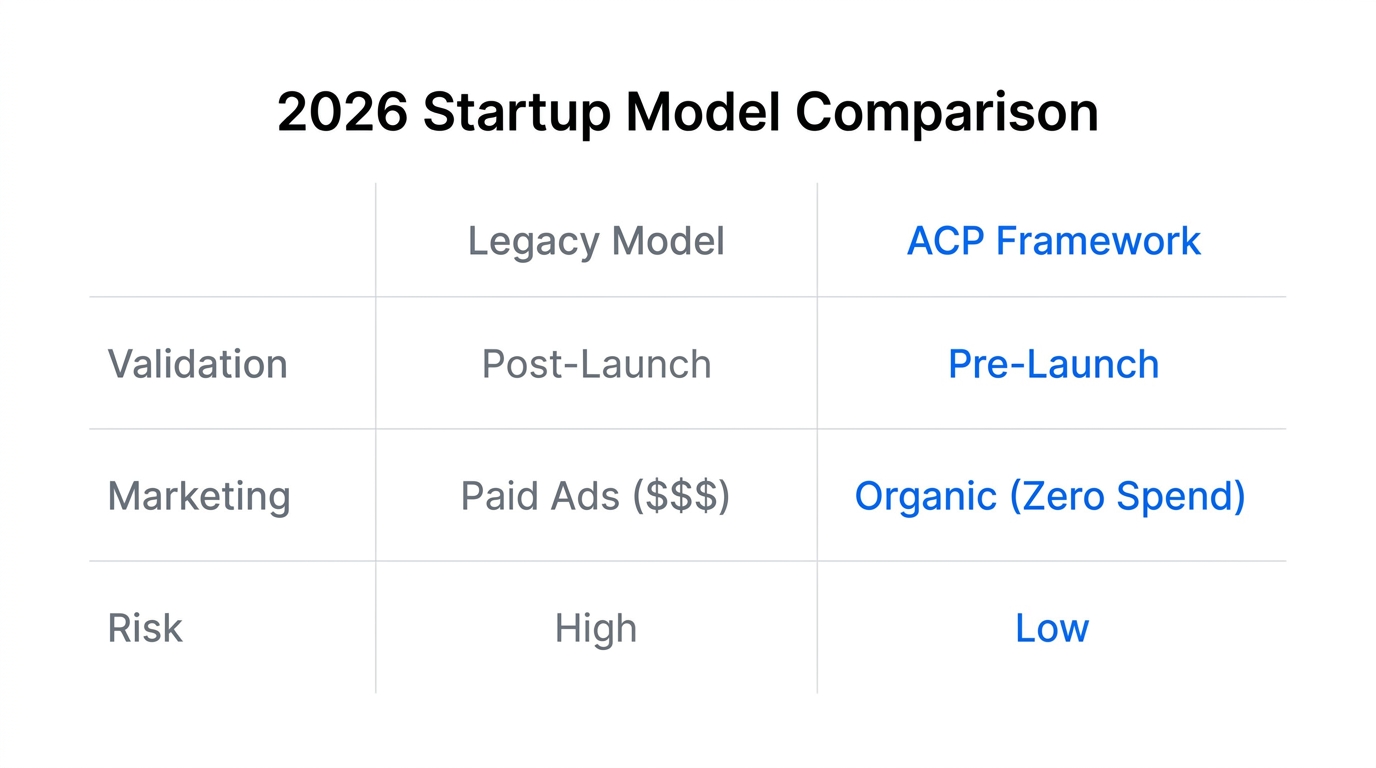 A direct comparison between traditional product-first and audience-first startup models.