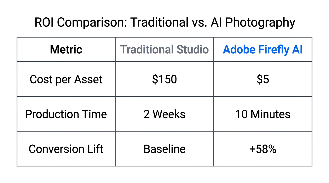 Comparison of costs and conversion rates between traditional and AI photography.