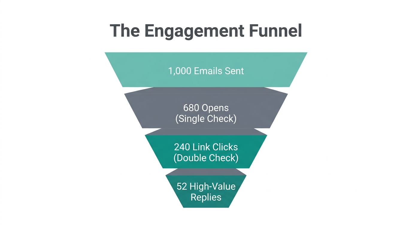 Tracking prospect engagement stages from initial email to conversion.