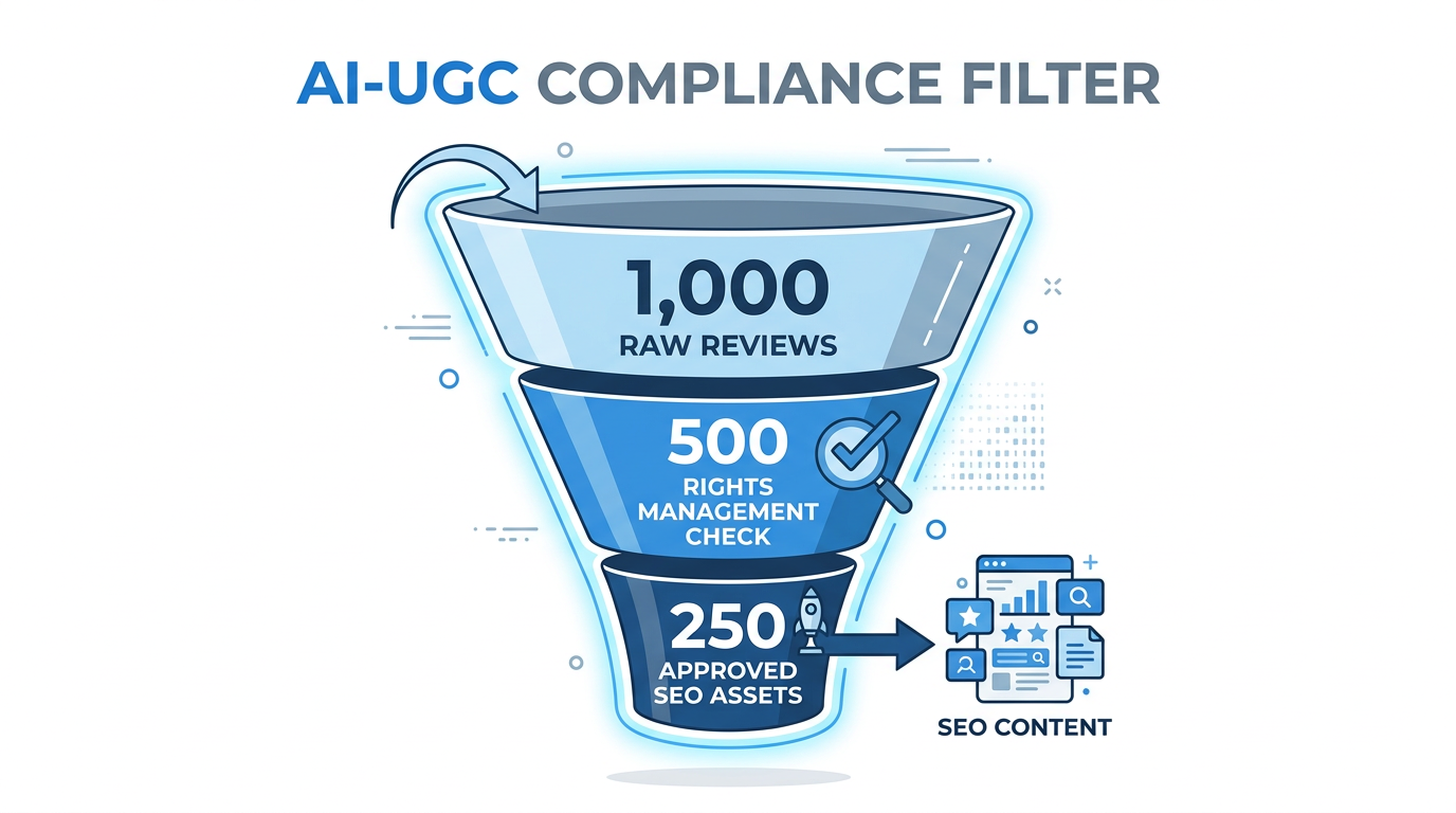 Compliance funnel for filtering reviews through legal and brand safety checks.