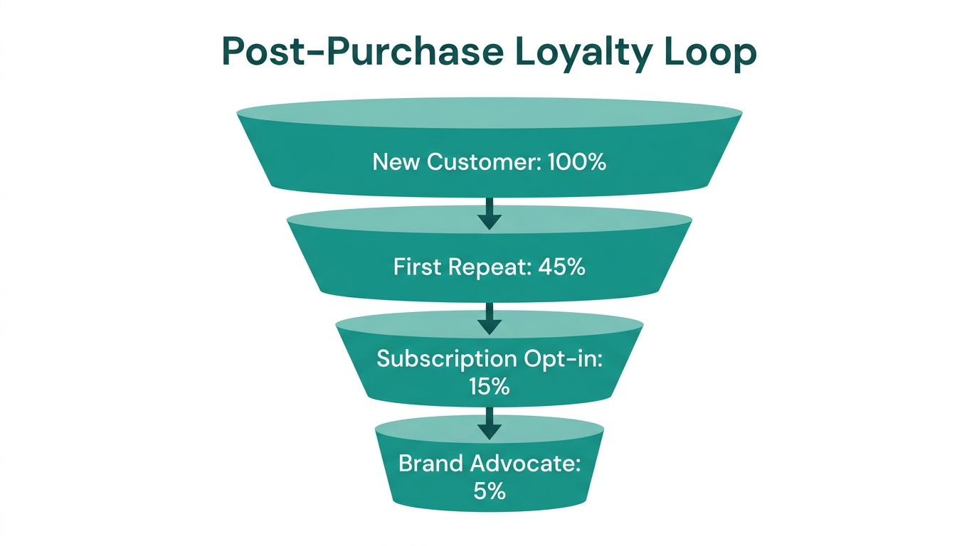 Funnel showing the conversion stages from a one-time buyer to a subscriber.