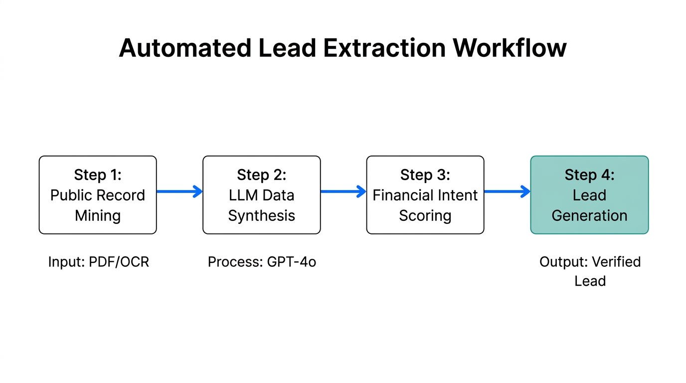 A workflow showing how AI parses public records for leads.