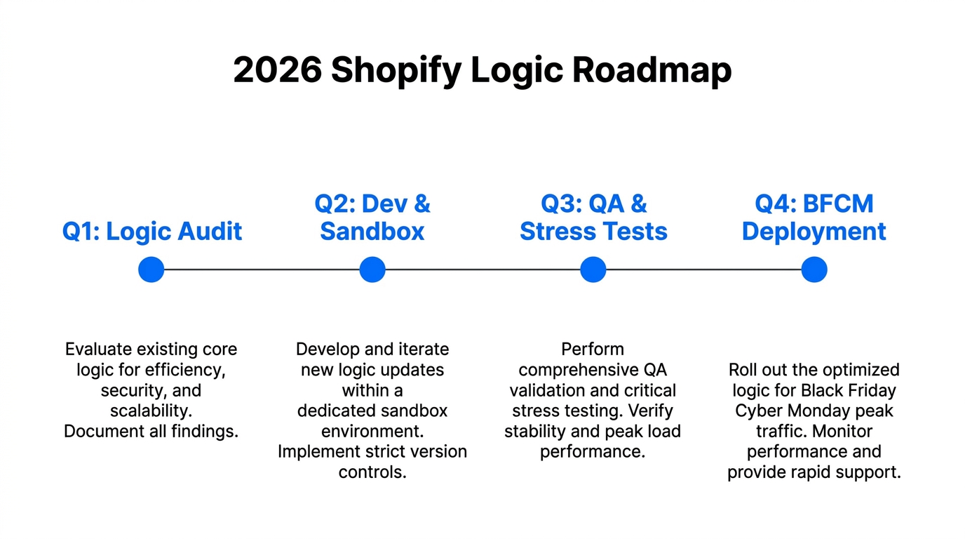 Quarterly roadmap for planning and deploying advanced Shopify logic.