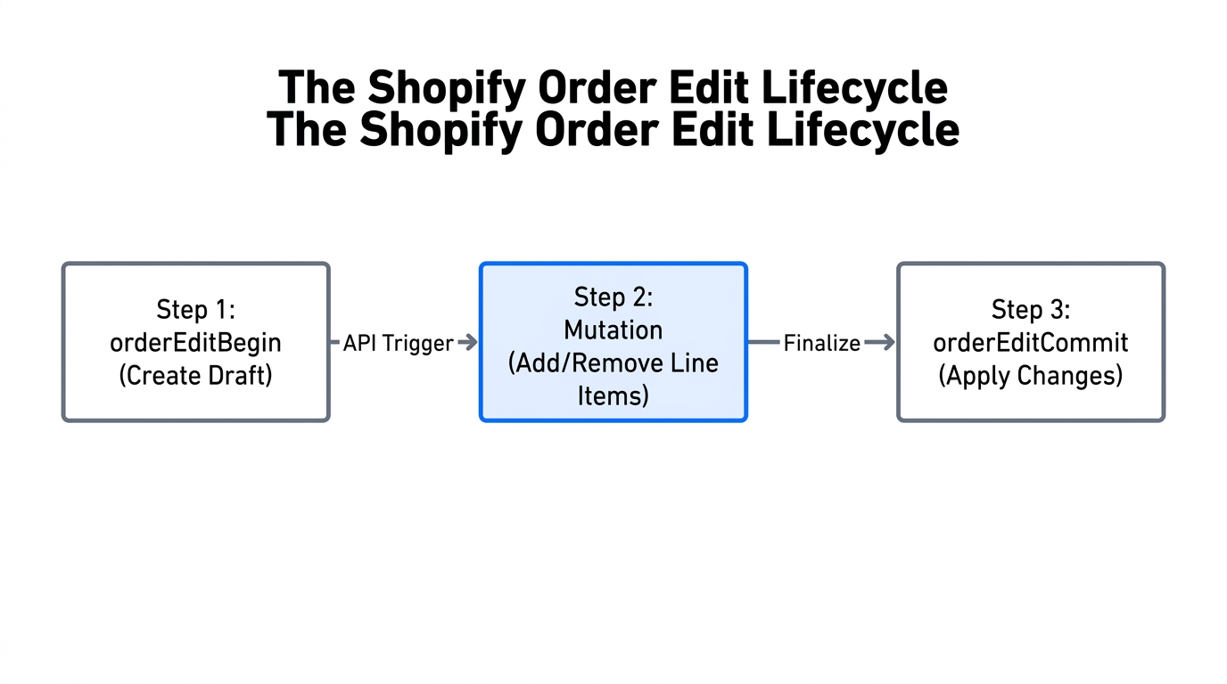 The three-step GraphQL process required to modify an existing order.