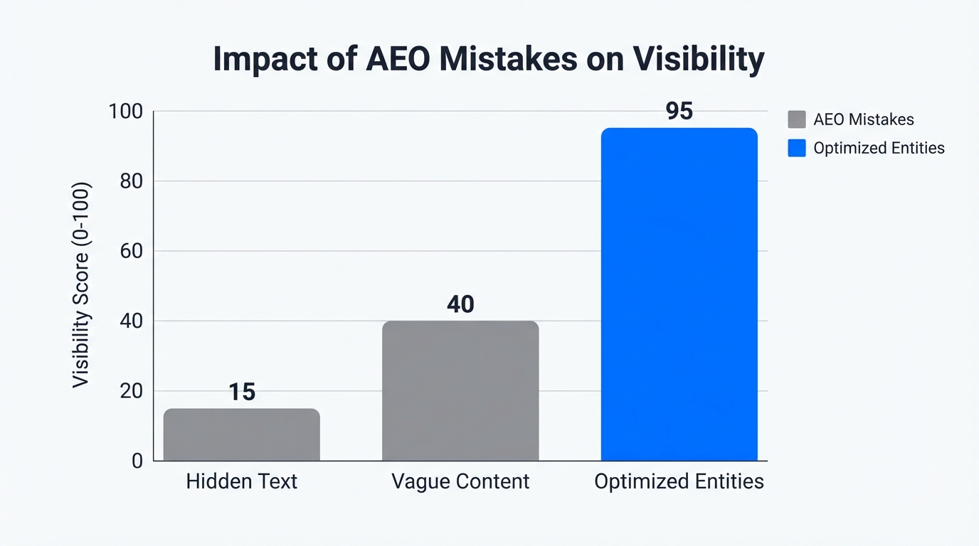 Data visualization showing the impact of entity optimization versus common mistakes.