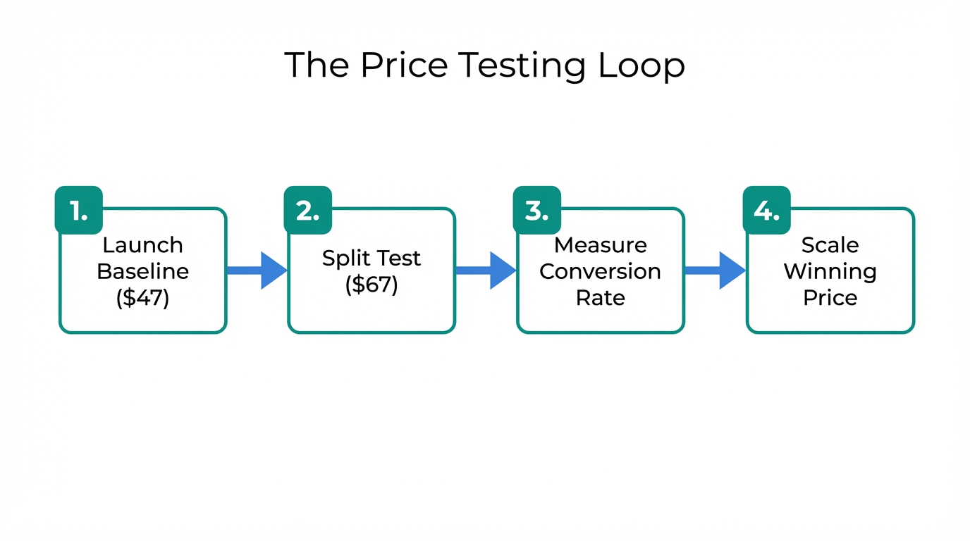 Step-by-step process for optimizing digital product pricing.