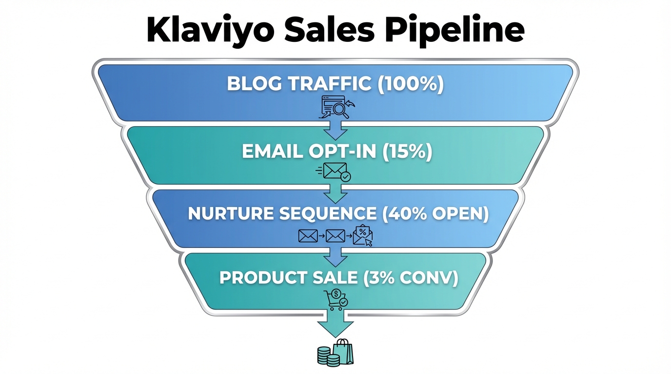 Automated email funnel conversion rates from traffic to sales.