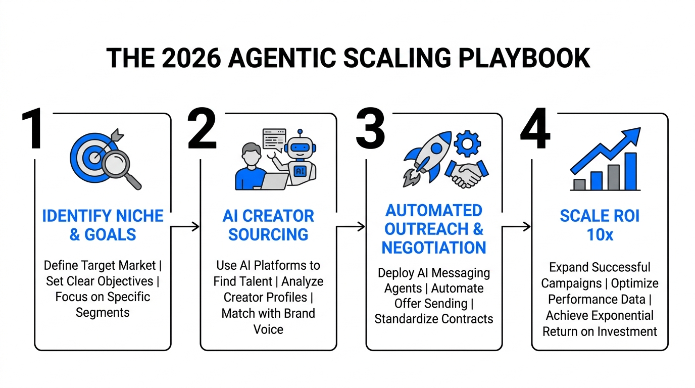 Four-step process for scaling influencer campaigns using autonomous agents.