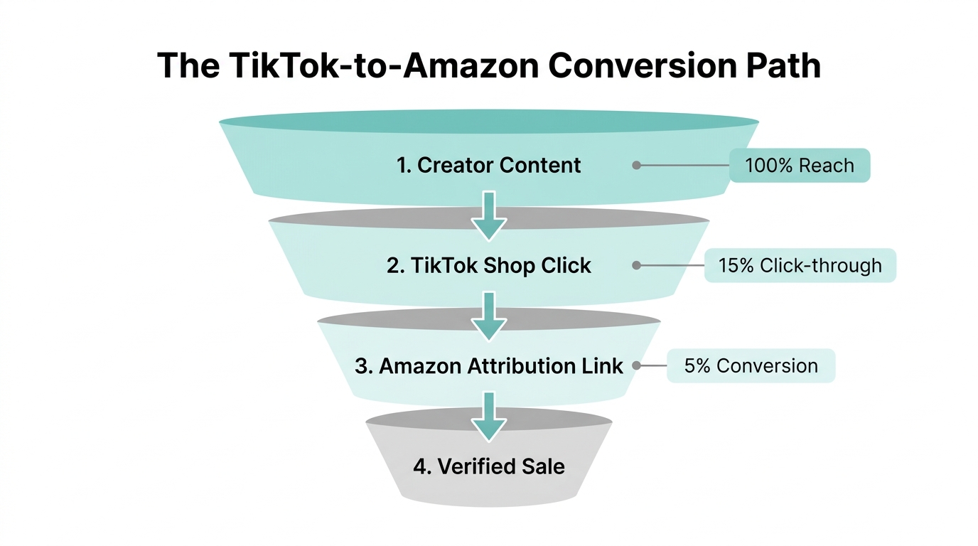 The attribution funnel from social content to final ecommerce sale.