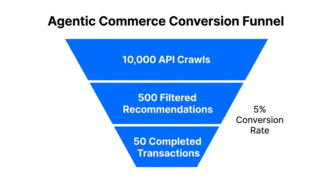 Conversion funnel metrics for autonomous agent-driven purchasing cycles.