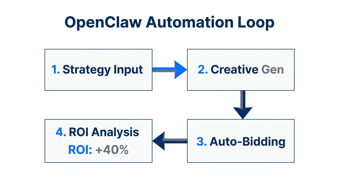 The continuous automation cycle of the OpenClaw AI marketing agent.