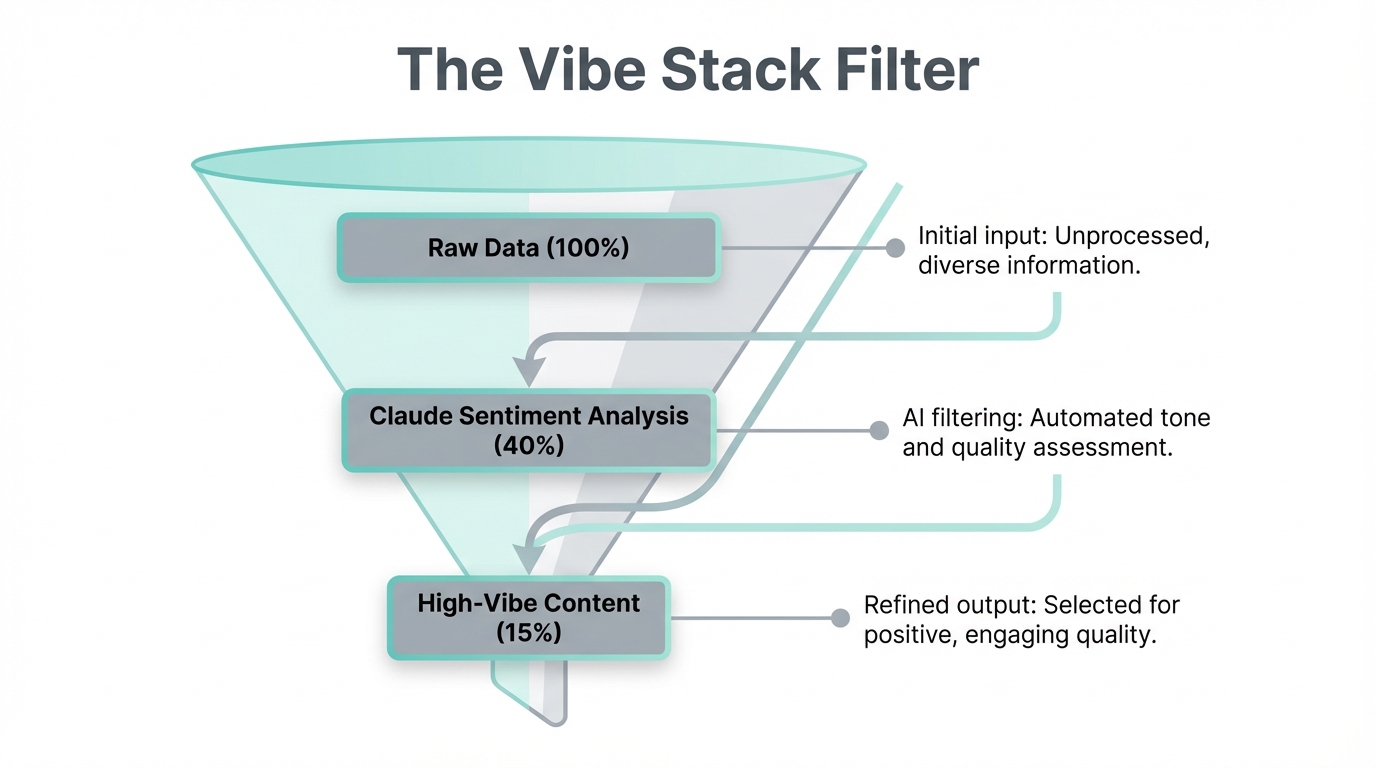 Funnel showing how the vibe stack filters raw data into resonance.