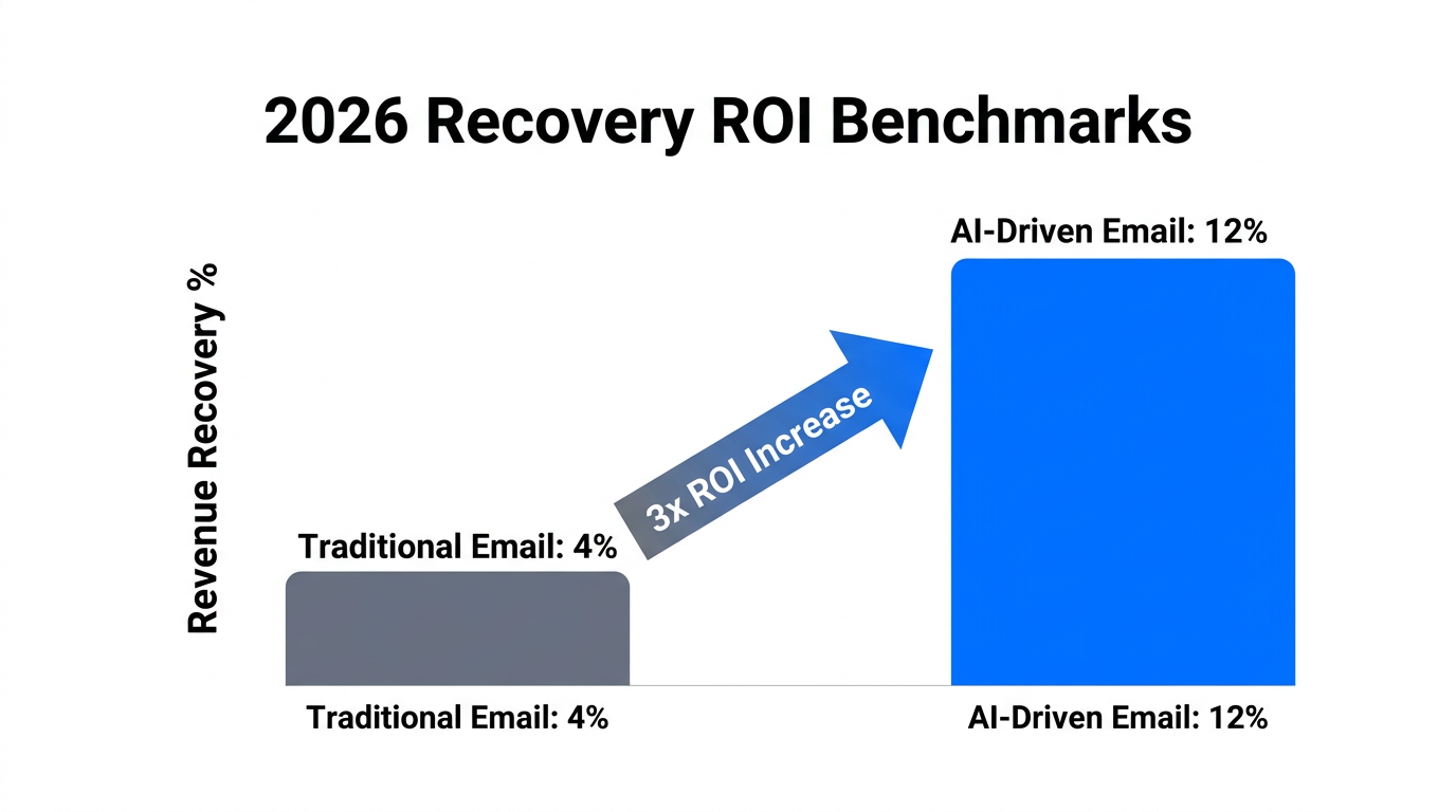 Comparison of ROI benchmarks between traditional and AI recovery methods.