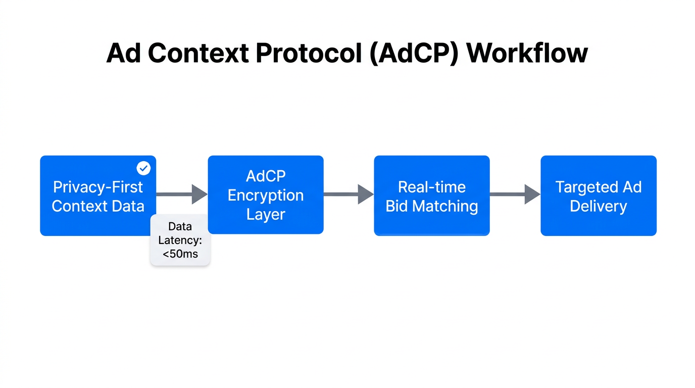 The technical workflow of the Ad Context Protocol (AdCP).