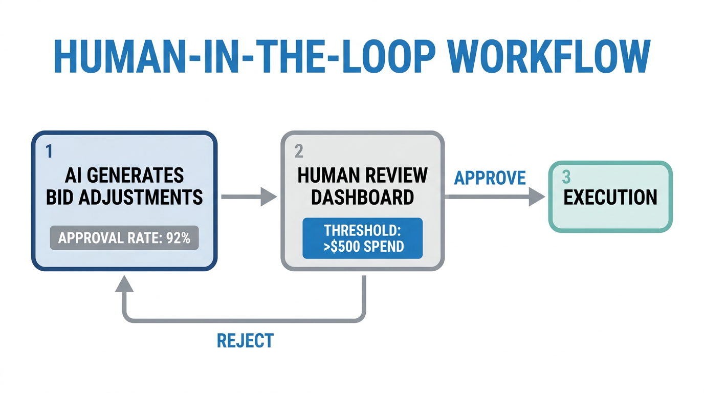 The control loop for approving AI-generated media buying decisions.