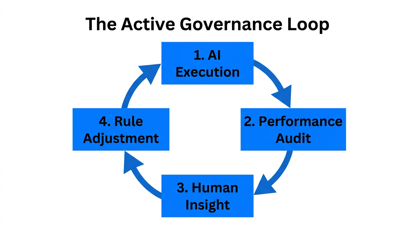 A continuous loop for maintaining active human oversight in AI campaigns.