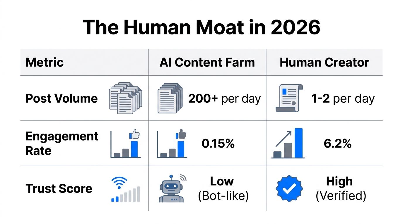 Comparison of engagement and trust metrics for 2026 content strategies.