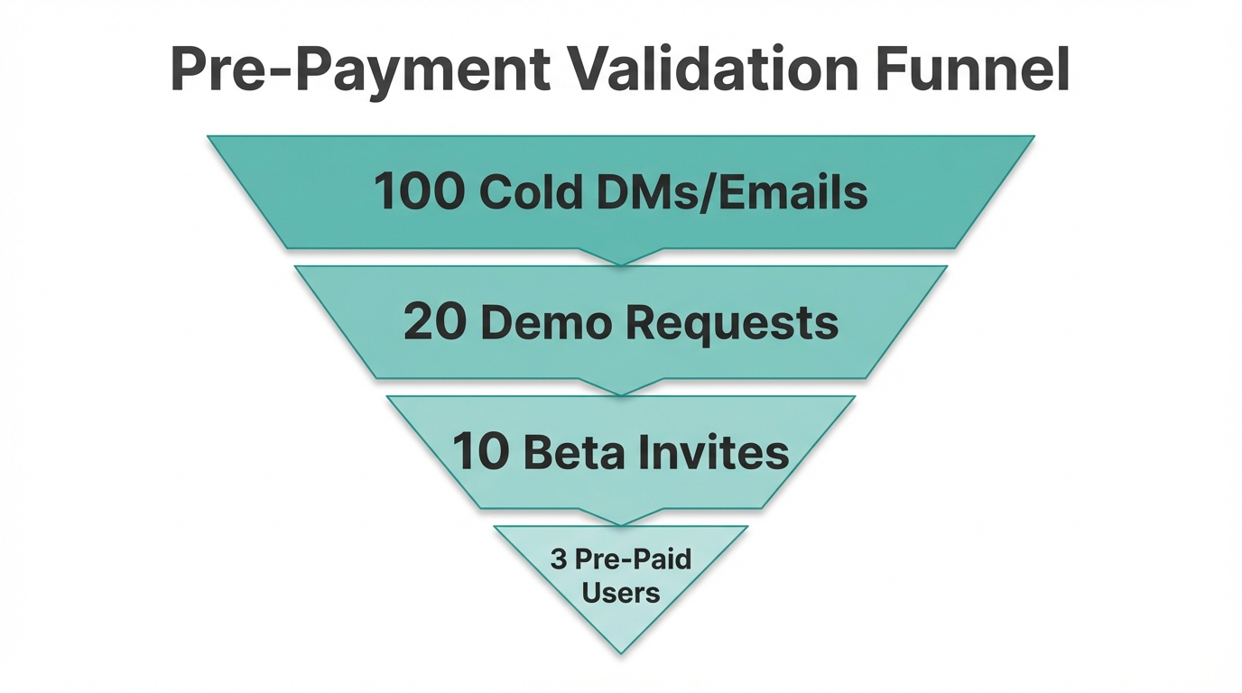The conversion stages from initial outreach to securing pre-payments.