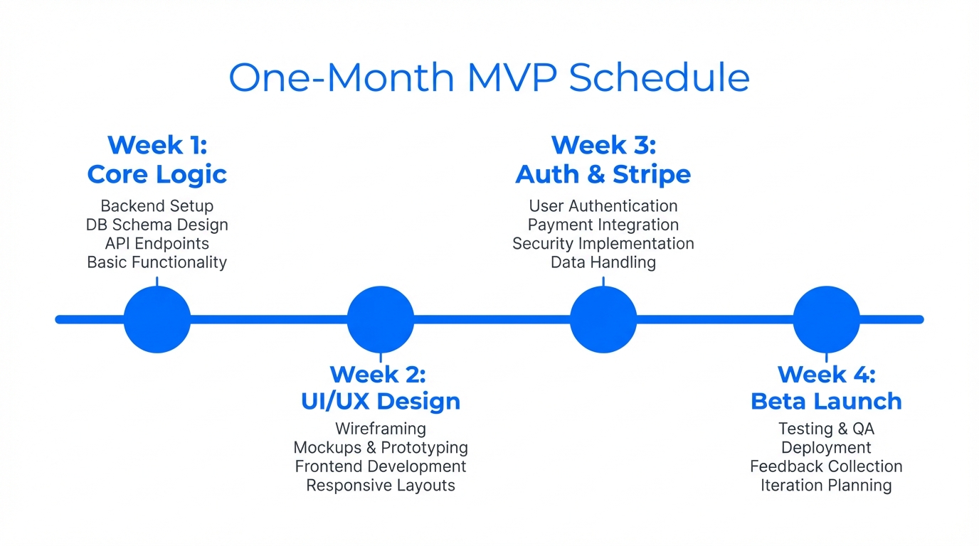 A 30-day timeline for rapid AI SaaS development.