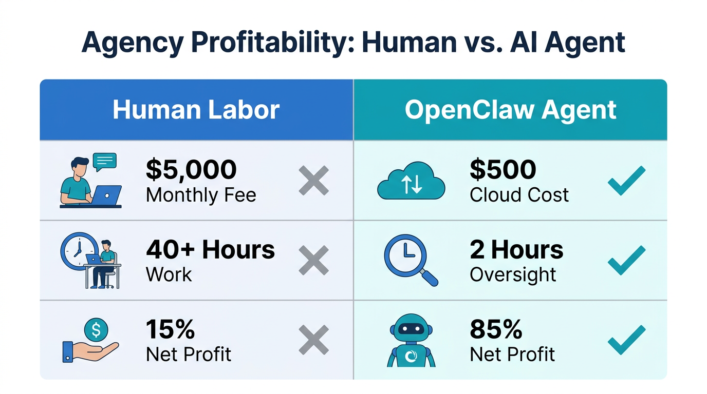 Comparison of profit margins between traditional labor and autonomous agents.