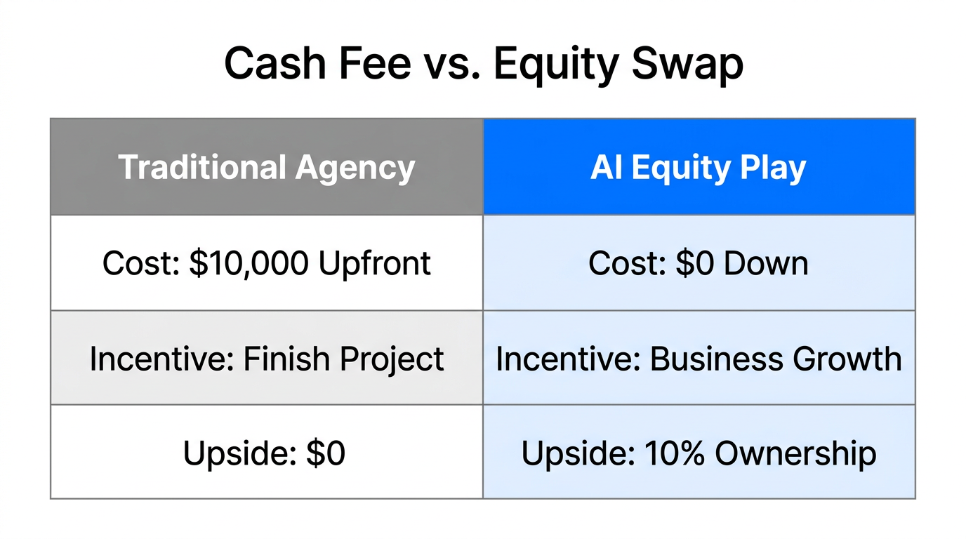 Comparison between traditional agency fees and the 10% equity model.