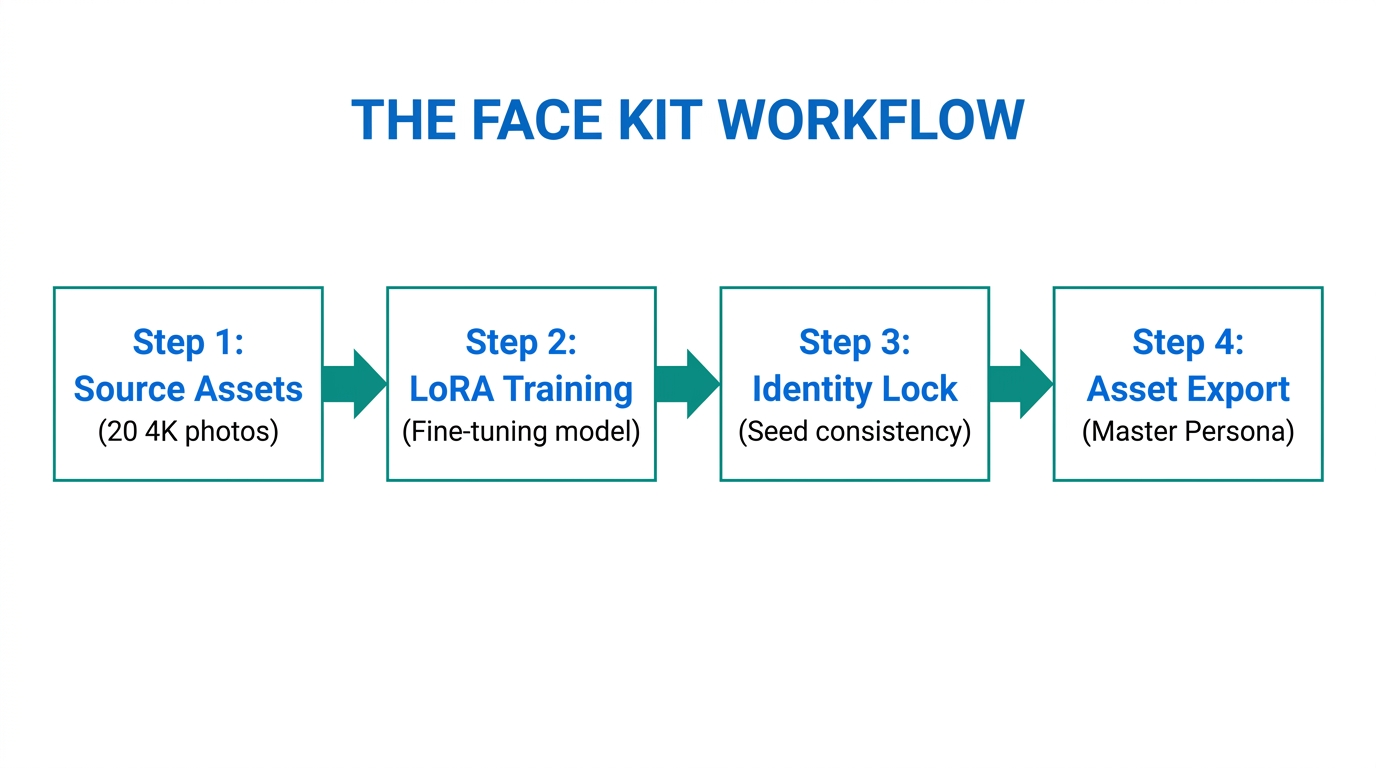 The four-step process for building a consistent AI Face Kit.