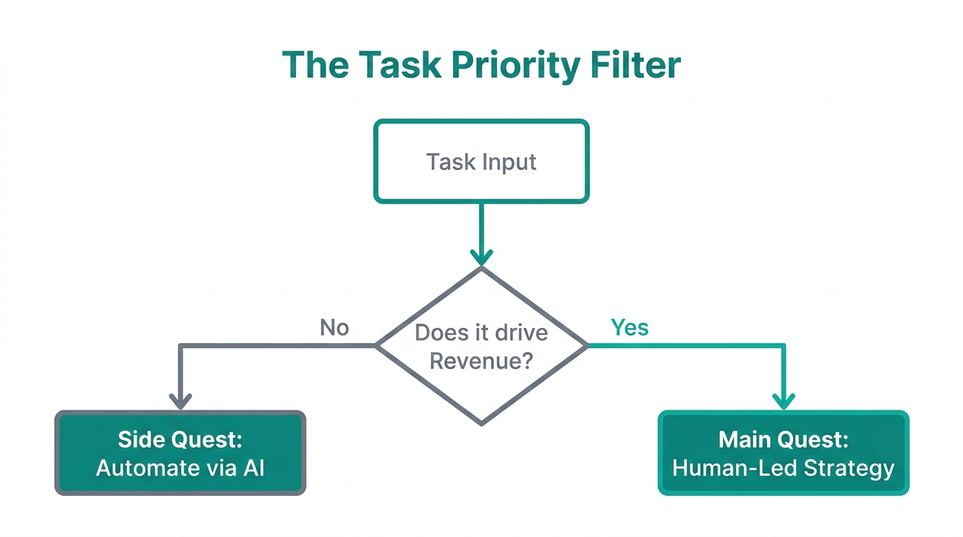 Decision flowchart for filtering high-value tasks from automated side quests.