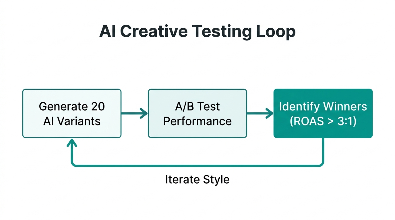 Continuous optimization loop for testing AI-generated creative variants.