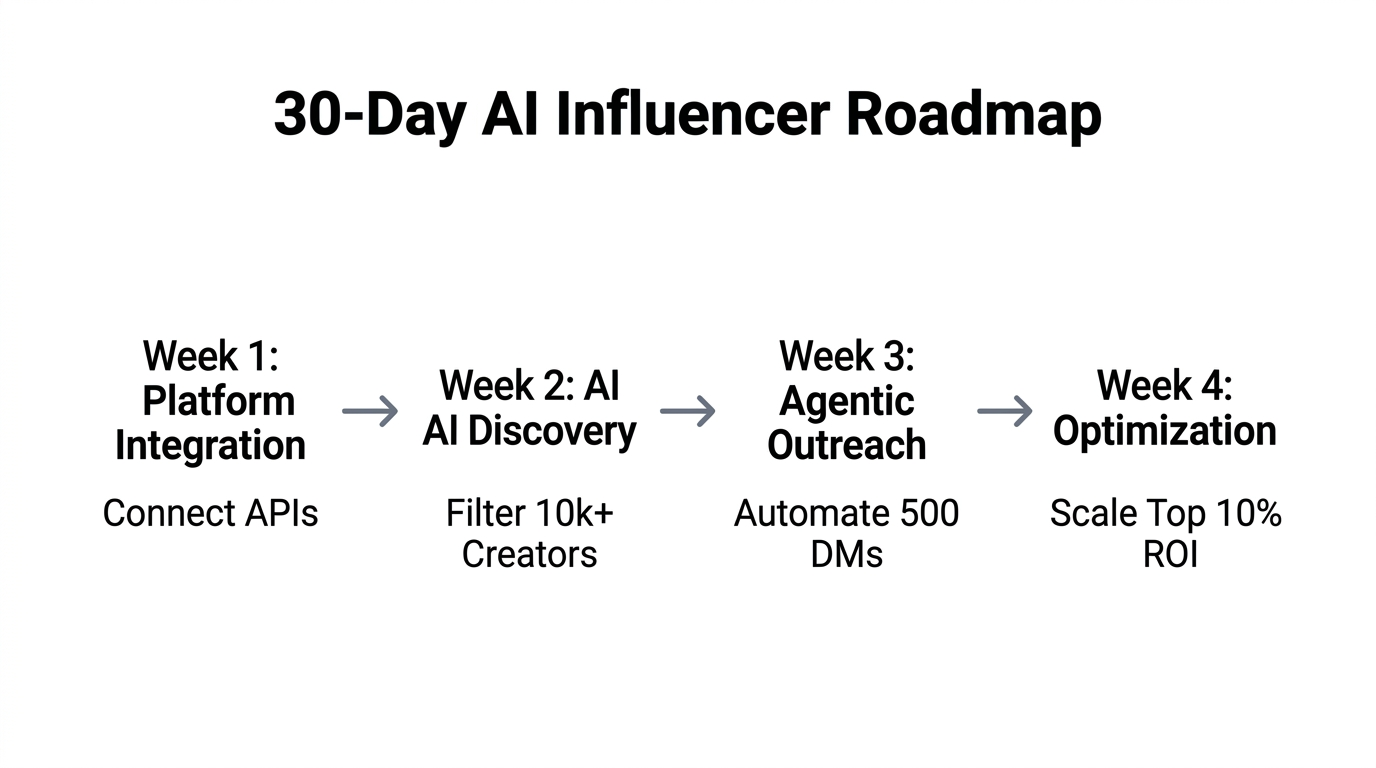 A 30-day timeline for integrating AI influencer marketing automation.