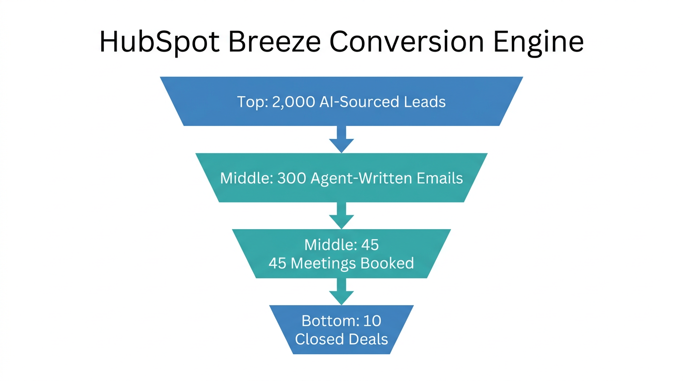 Projected conversion metrics using HubSpot Breeze for automated outreach.