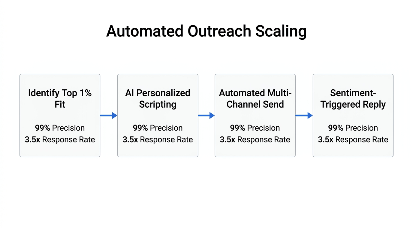 Workflow for scaling creator outreach using automated content intelligence triggers.
