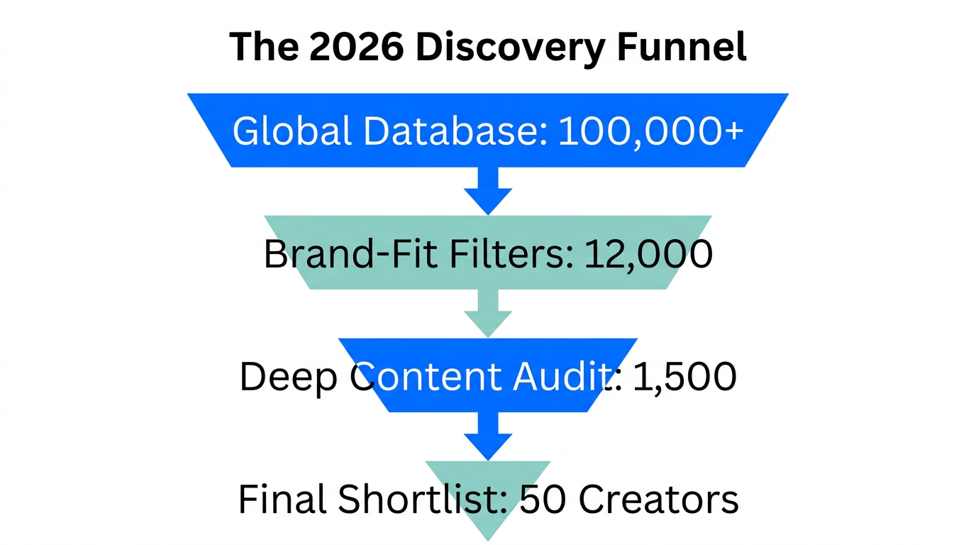 The influencer discovery process from raw data to a qualified shortlist.