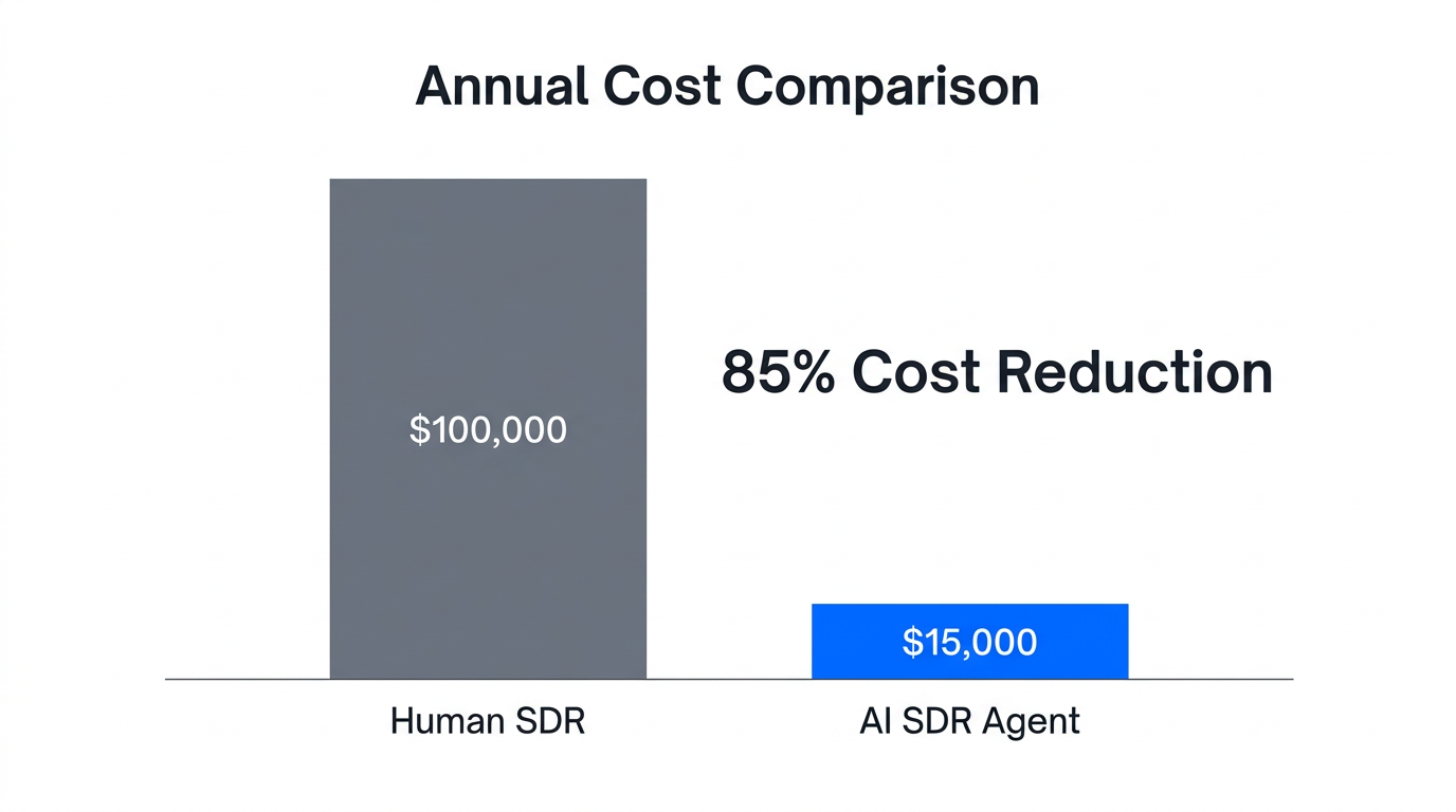 Annual cost comparison showing 85% savings with AI SDR agents.