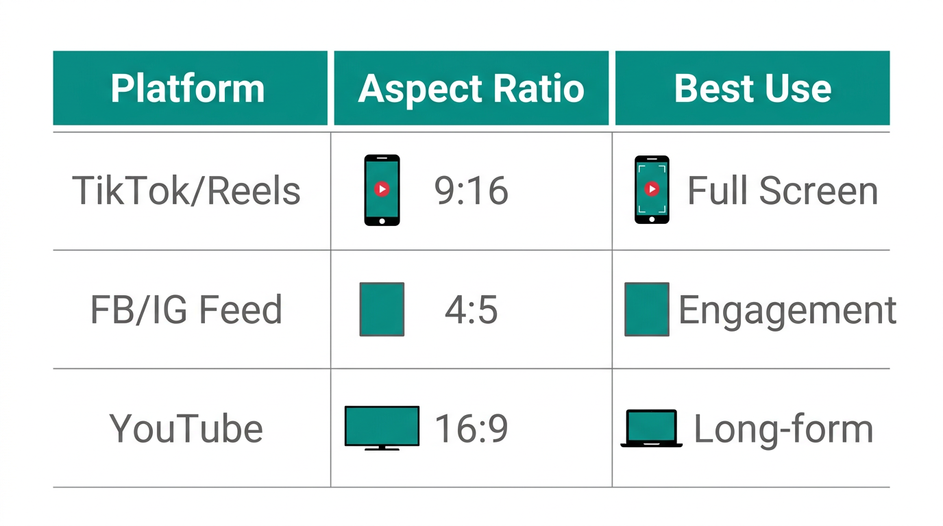 Optimal aspect ratios for AI-generated assets across social platforms.