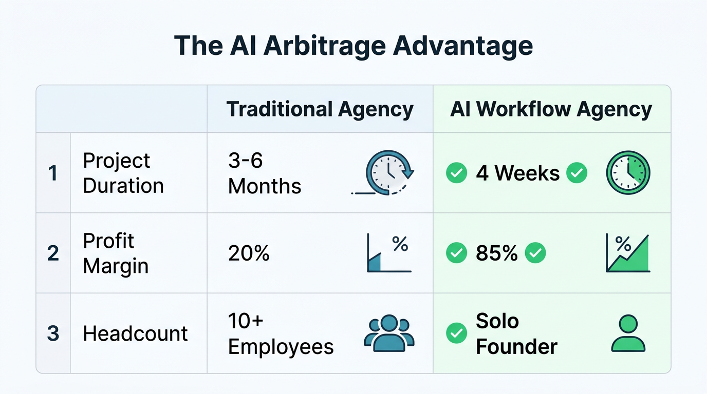 Operational comparison between traditional consulting and the AI agency model.