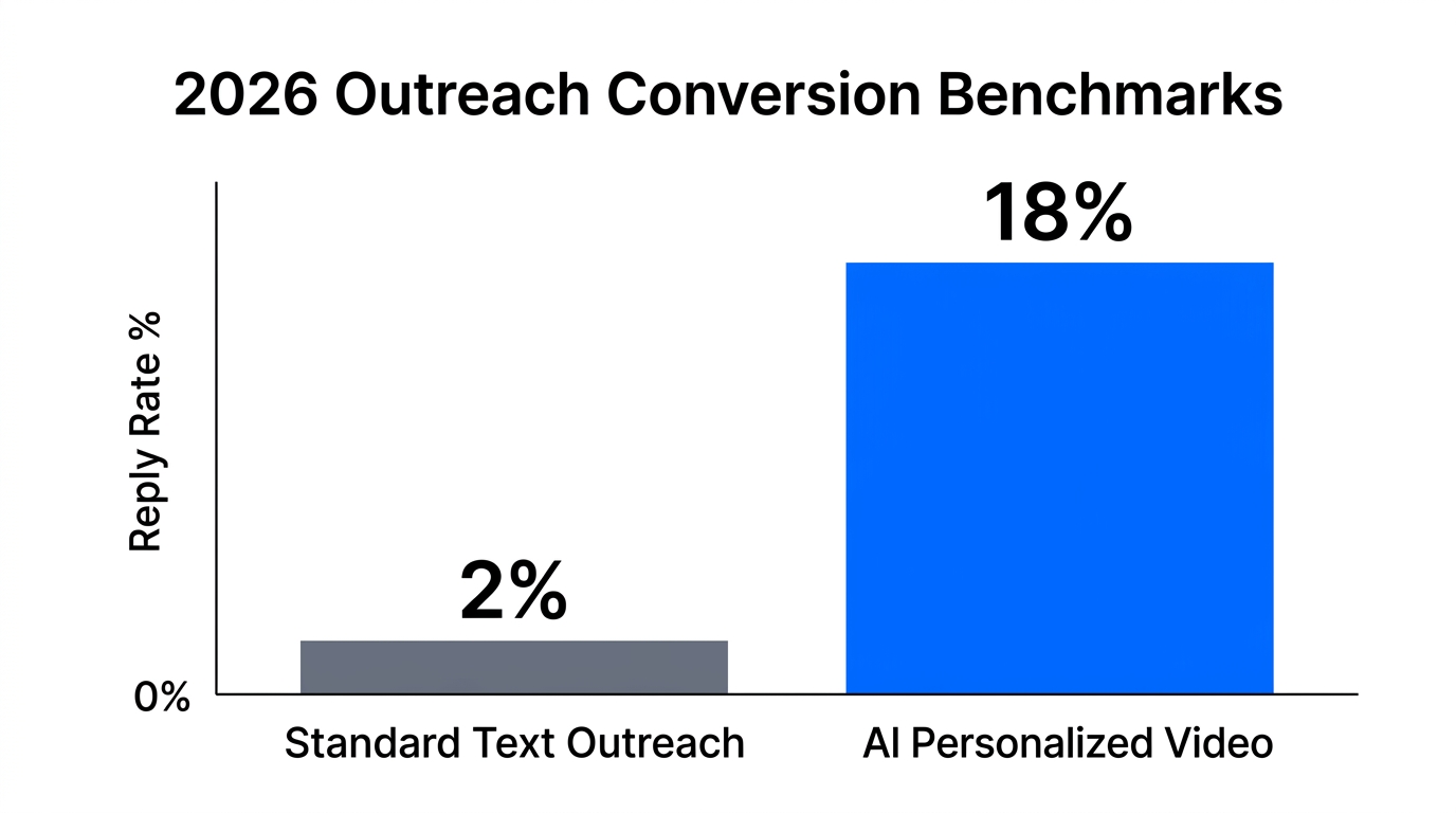 Conversion rate comparison between text-only and AI video outreach.