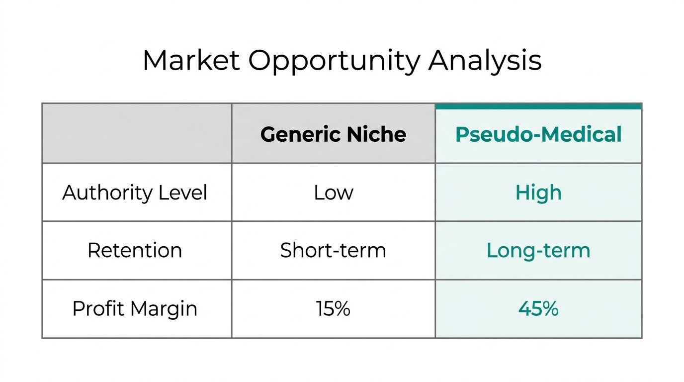 A comparison showing why pseudo-medical niches outperform generic business models.