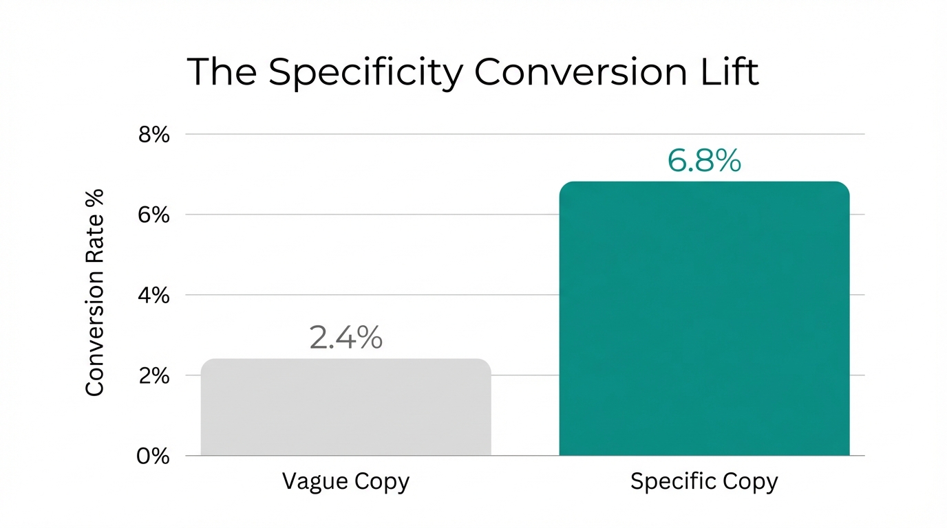 Data visualization showing how specific claims outperform vague marketing copy.