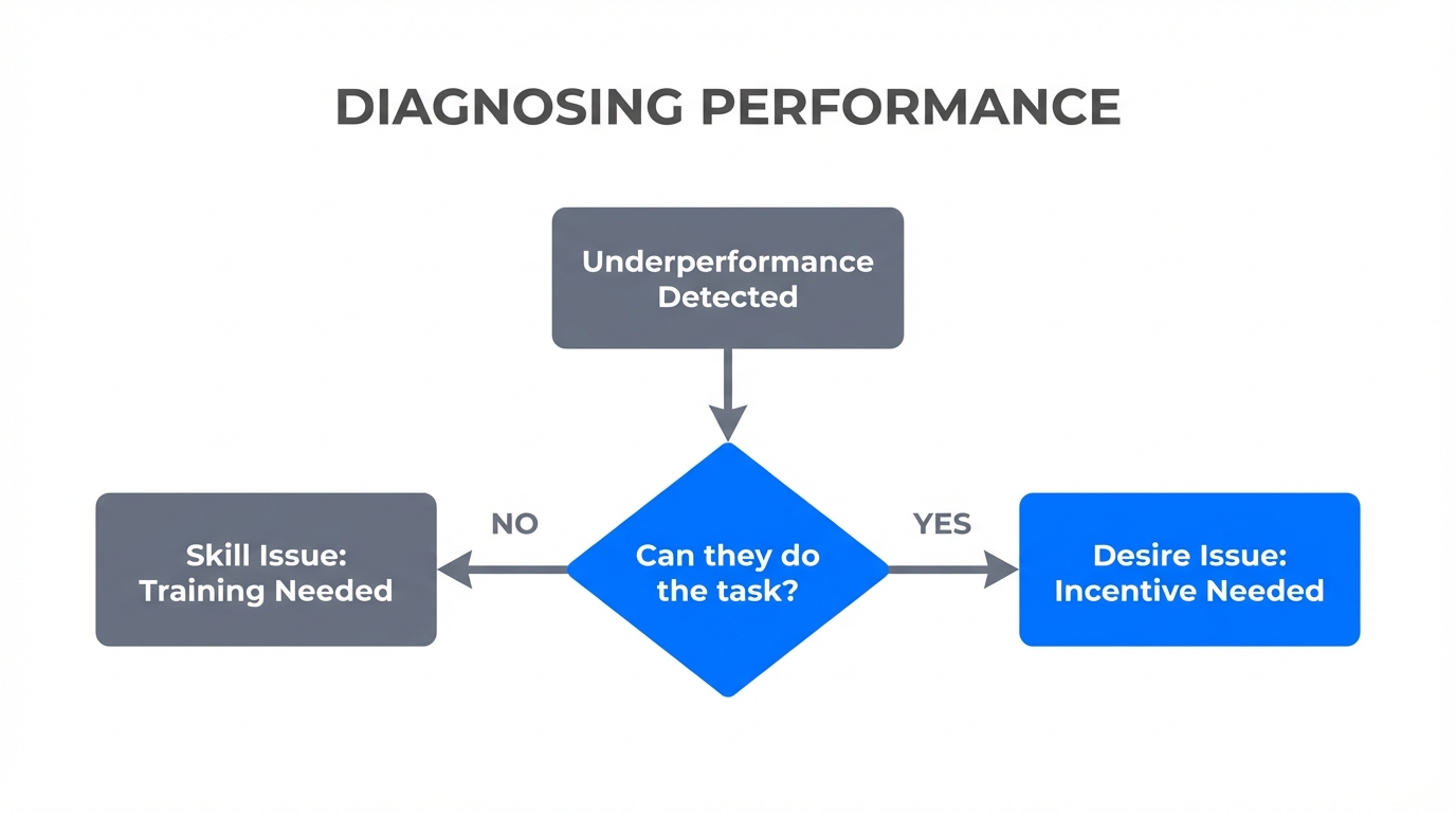 A simple diagnostic flowchart to distinguish between skill and will.