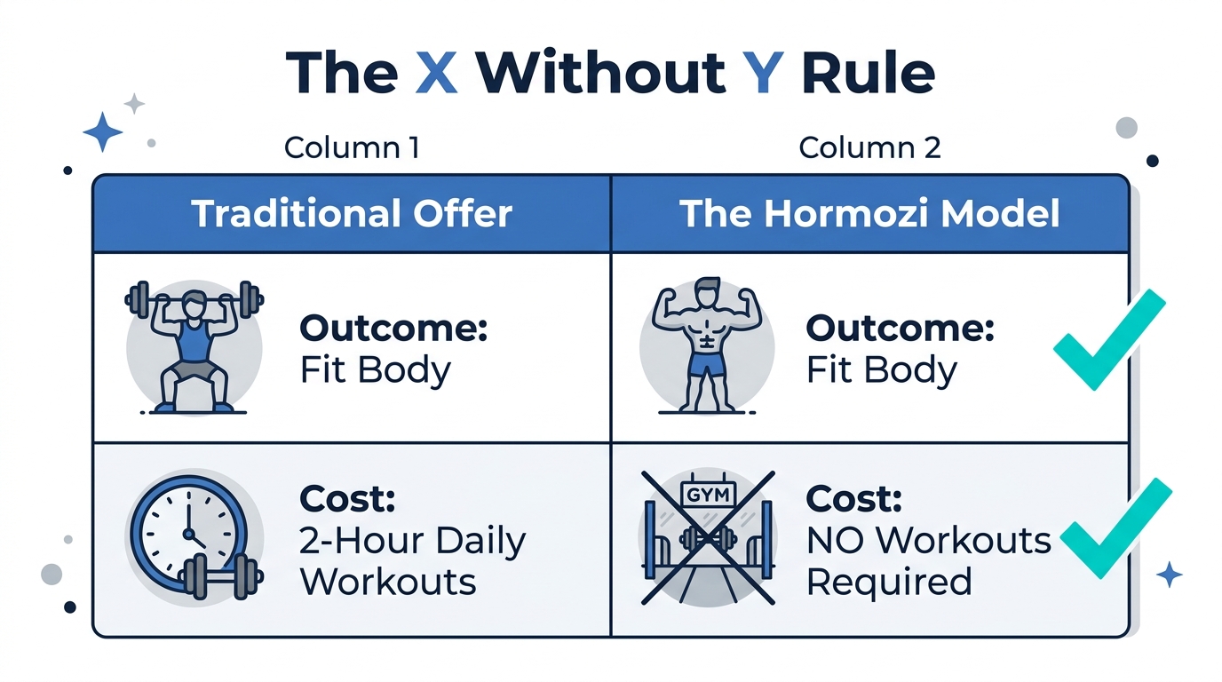 Comparison between traditional high-friction offers and the 'X without Y' rule.